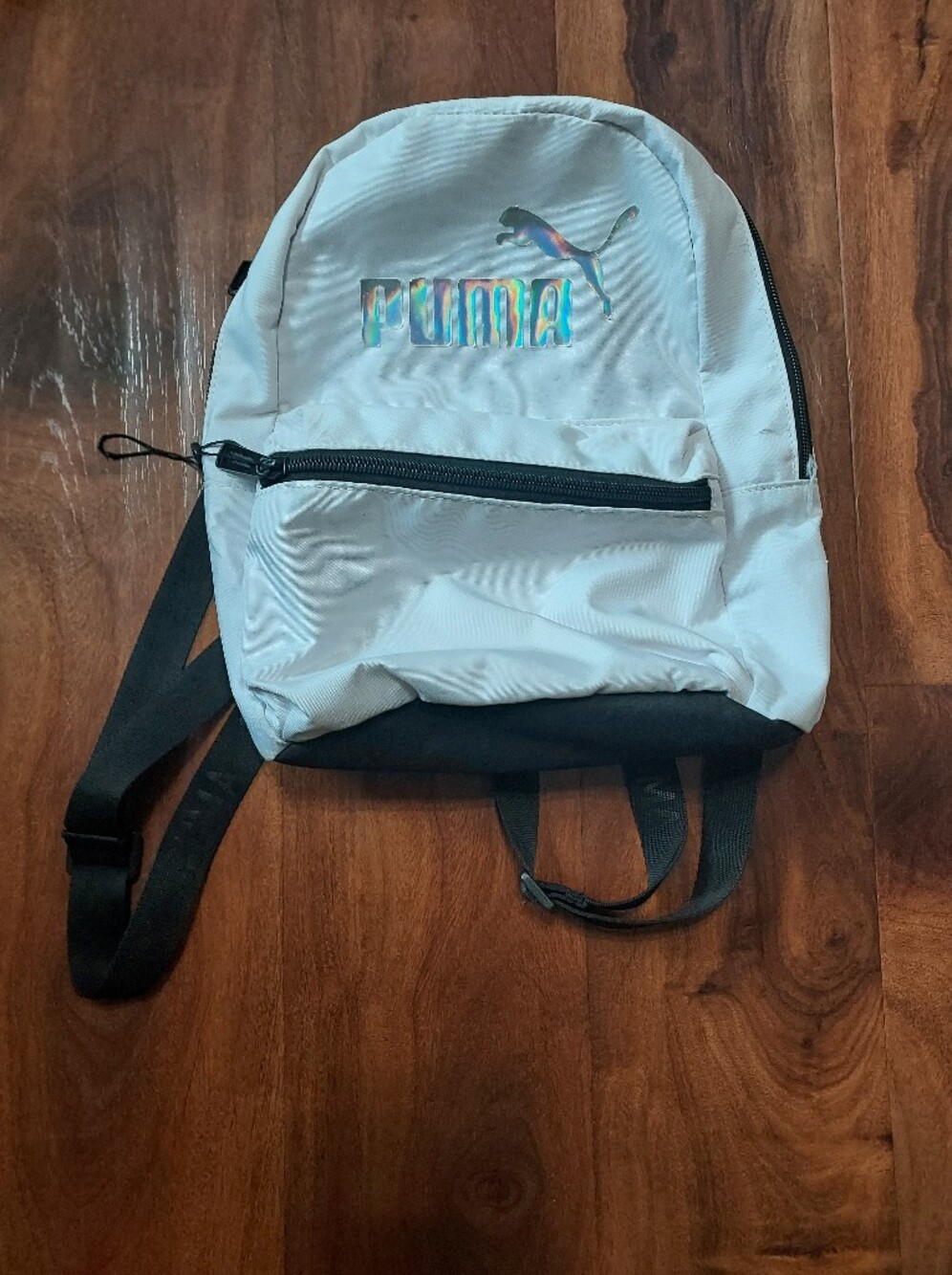 Puma White Backpack with Iridescent Logo and Black Accents